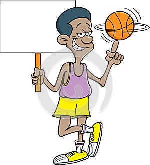 Cartoon basketball player holding a sign.