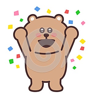 Cartoon bear being overjoyed with something. Vector illustration.