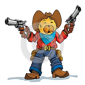 Cartoon of a bear cowboy with guns