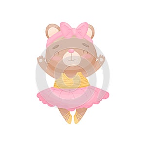 Cartoon bear in the dress of a ballerina. Vector illustration on white background.