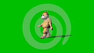 Cartoon bear goes backwards - green screen