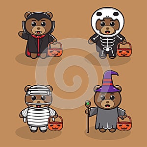 Cartoon of Bear Halloween set.