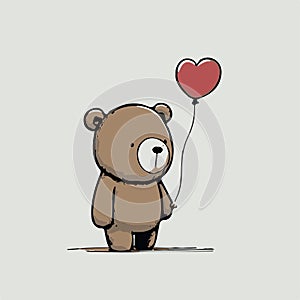 Cartoon bear holding a heart balloon. Cute vector art illustration. Happy greeting or love card