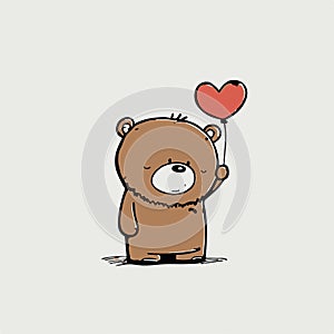 Cartoon bear holding a heart balloon. Cute vector art illustration. Happy greeting or love card