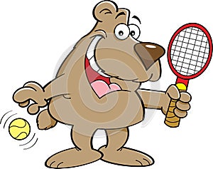 Cartoon bear holding a tenis racket.