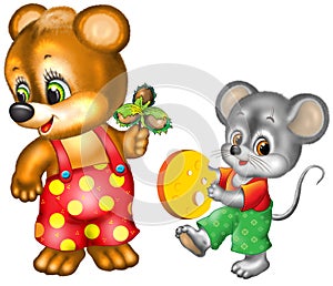 Cartoon bear and mouse