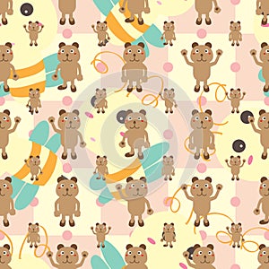 Cartoon bear symmetry bee seamless pattern