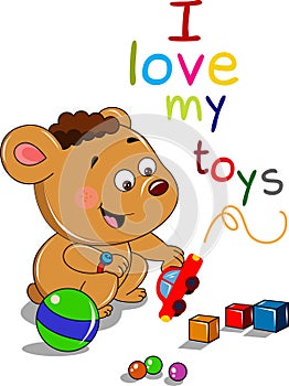 Cartoon bear with toys