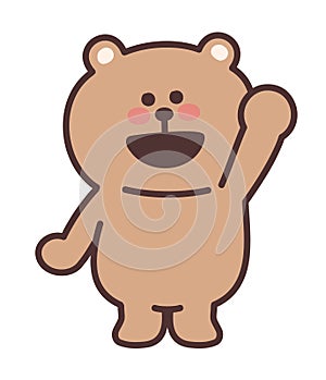 Cartoon bear waving at someone with a smile. Vector illustration.