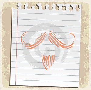 Cartoon beard on paper note, vector illustration