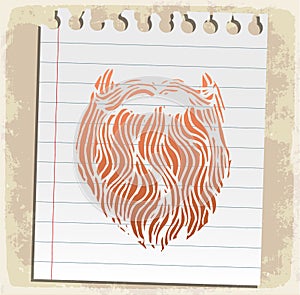 Cartoon beard on paper note, vector illustration