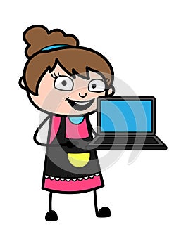 Cartoon Beautician presentation on Laptop