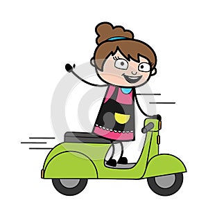 Cartoon Beautician Riding Scooter