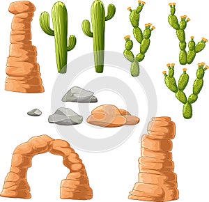 Cartoon beautiful cactus on desert background