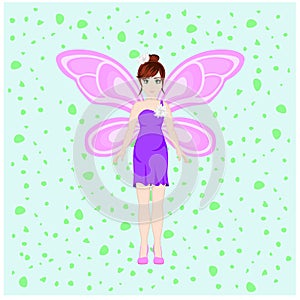 Cartoon beautiful fairy girl in purple dress