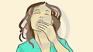 Cartoon Beautiful girl with closed eyes lick her fingers with pleasure