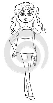 cartoon beautiful girl or young woman character coloring page