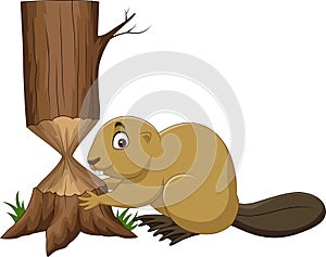 Cartoon beaver cutting tree
