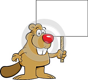 Cartoon beaver holding a sign.