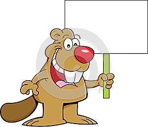 Cartoon beaver holding a sign