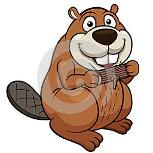 Cartoon beaver with a wood
