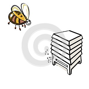 Cartoon bee and beehive