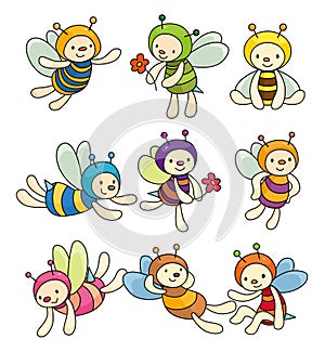 Cartoon bee boy icon set