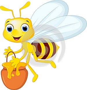 Cartoon bee bring a bucket of honey