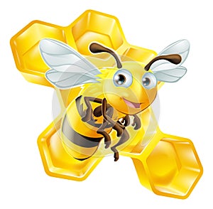 Cartoon Bee and Honey Comb