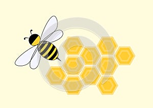 Cartoon bee in honeycomb
