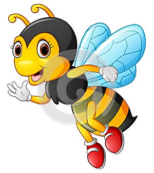 Cartoon bee waving hand