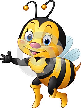 Cartoon bee waving hand