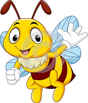 Cartoon bee waving hand