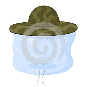 Cartoon beekeeper hat. Panama hat with protective fencing veil, honeycraft and beekeeping uniform flat vector illustration