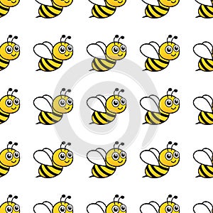 Cartoon bees seamless pattern. Bee flying