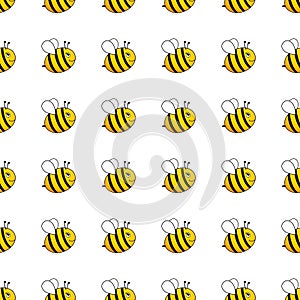Cartoon bees seamless pattern. Bee flying on white background.