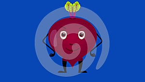 Cartoon beetroot talking loop on the blue screen. Vegetable animation on isolated background.