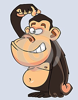 Cartoon bellied monkey thinks