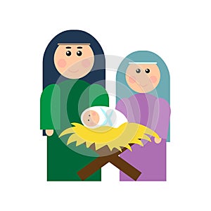 Cartoon bible christmas family. Holy time. Holiday picture. Hand drawn design. Vector illustration. Stock image.