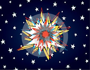 Cartoon big bang or colorful explosion in space