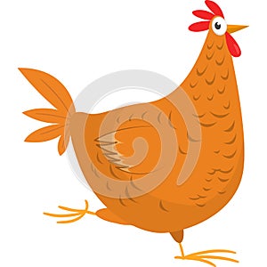 Cartoon big fat hen isolated  on a white background. Vector illustration of a brown chicken