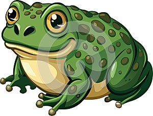 Big green toad smiling and resting on white background-