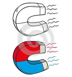 Cartoon big magnet vector icon for coloring