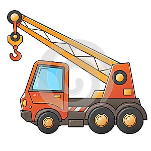 Cartoon big truck crane. Construction vehicles. Colorful vector illustration for children