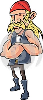 Cartoon biker with folded arms