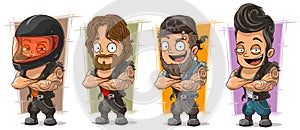 Cartoon biker with helmet character vector set