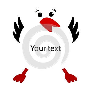 Cartoon bird isolated. Stork. Place for for the text. Vector illustration