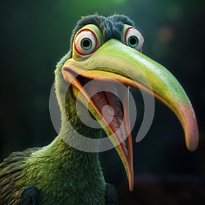 Cartoon Bird With Large Beak In Photobashing Style