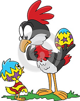 Cartoon bird looking at her newly hatched chick vector illustration