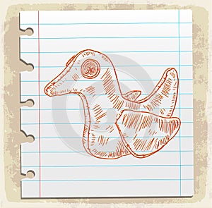 Cartoon bird on paper note, vector illustration